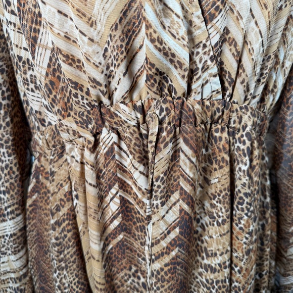 Ady P Leopard Print Maxi Dress Boho Long Sleeve Lined Waist Tie XL - Picture 3 of 10